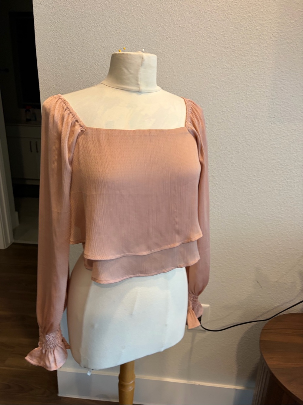 Le Lis Blush Layered Square-Neck Long Sleeve Top